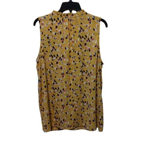 MERI SKYE Women's Yellow Printed Ruffle V-Neck Tank Top Size 1X - Picture 2 of 9